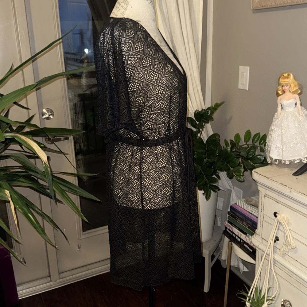 CUPSHE beachwear black sheer coverup swim beach vacation dress tie waist Small - Picture 11 of 12